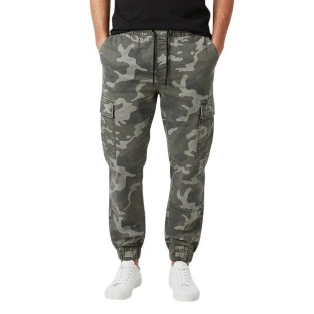 Old Navy Pants Men Small Green Camo Cargo Jogger Drawstring Elastic Waist Casual